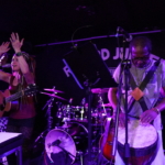 Nine Beats Collective rehearse at Record Junkee. From left to right: Martin Trotman, Belinda Kae, Heatherlyn, Ben Okafor, Tony Bean and, partially visible, Steve Bassett.