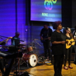 Nine Beats Collective performs. From left to right: Martin Trotman, Rich Wilson, Marcus Copeland, Tony Bean, Belinda Kae, Heatherlyn, Ben Okafor and Steve Bassett.